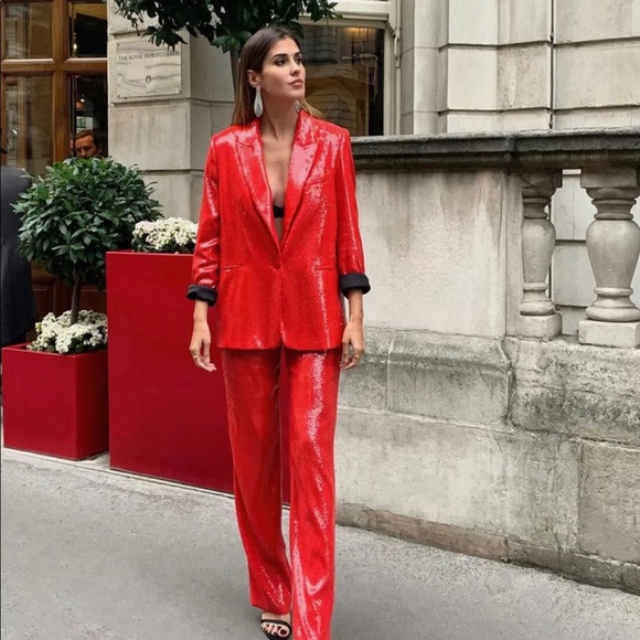 Zara red sequin blazer Clearance